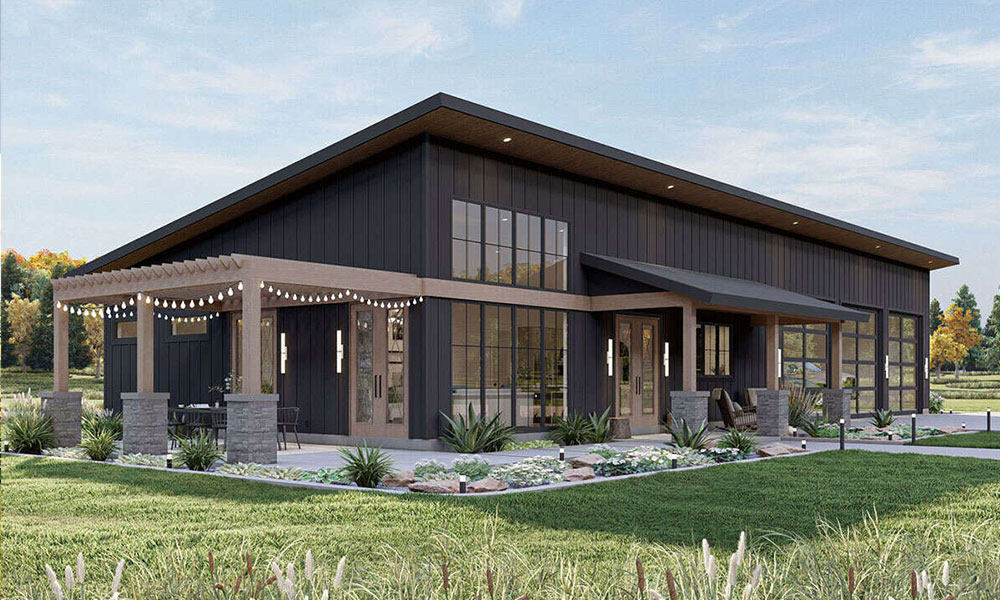 Modern barndominium designed and built by Wolf River Construction, combining style, durability, and energy efficiency.