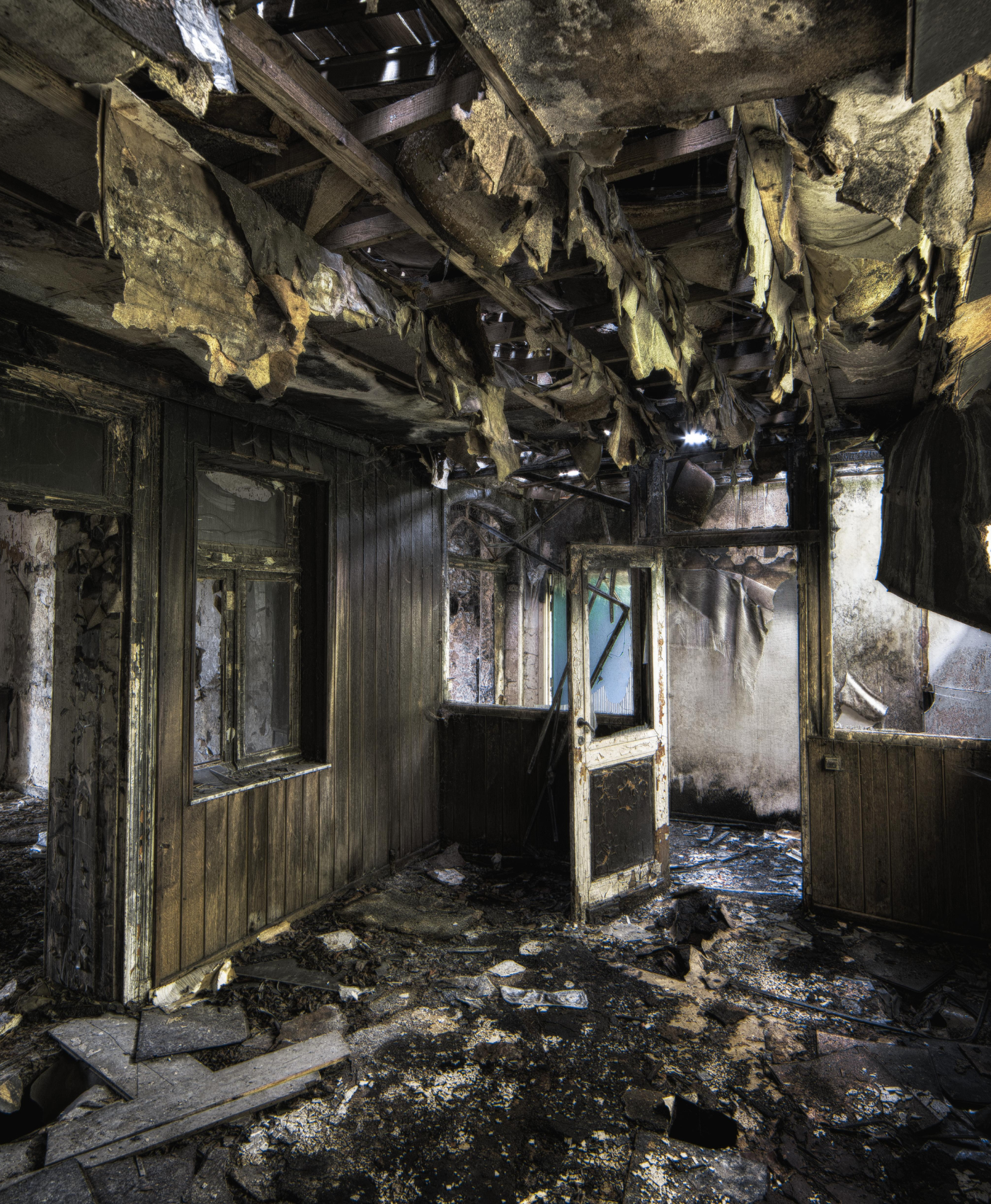 Commercial building with fire damage